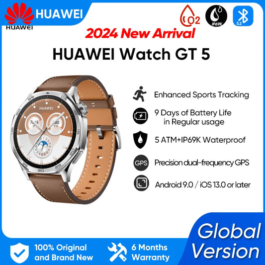 HUAWEI Watch GT 5 Smartwatch Global Version  Buit-in Map Replay Message compatible with iOS and Android 14 Days Battery Life