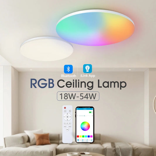 MARPOU RGB Colorful LED Round Ceiling Light Smart APP Dimmable 370mm 300mm 18-54w 220v Ambient Lamp For Bedroom Home Decorations