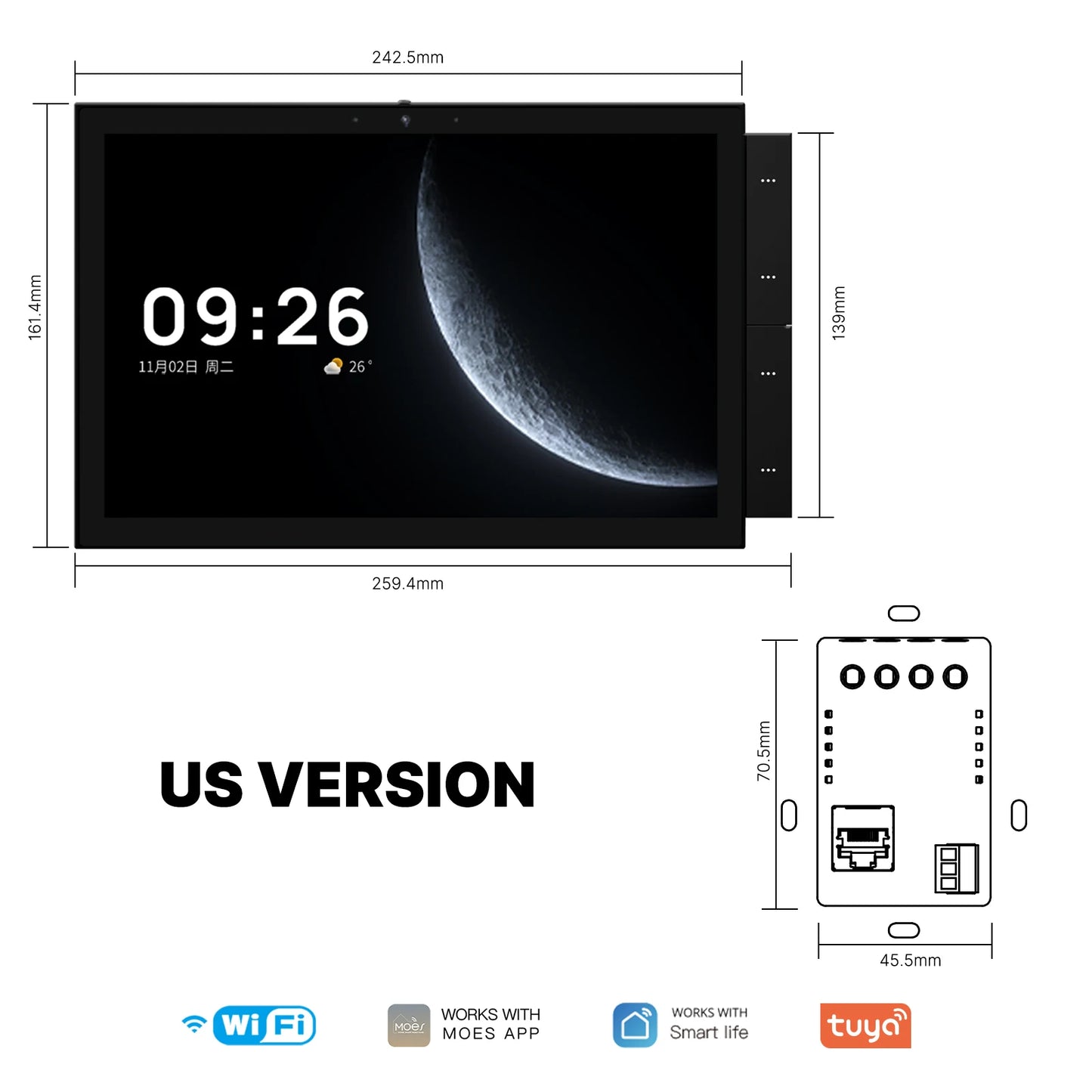 MOES Tuya Smart Home Control Panel Max 10.1inch Touch Screen with Bluetooth Zigbee Gateway Built-in Building Intercom Compatible